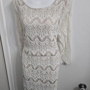 42.) Women's Ivory Lace 3/4 Sleeve Dress SIZE 14